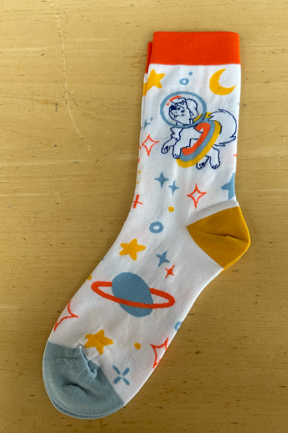 Space Dog Unisex Crew Socks - White