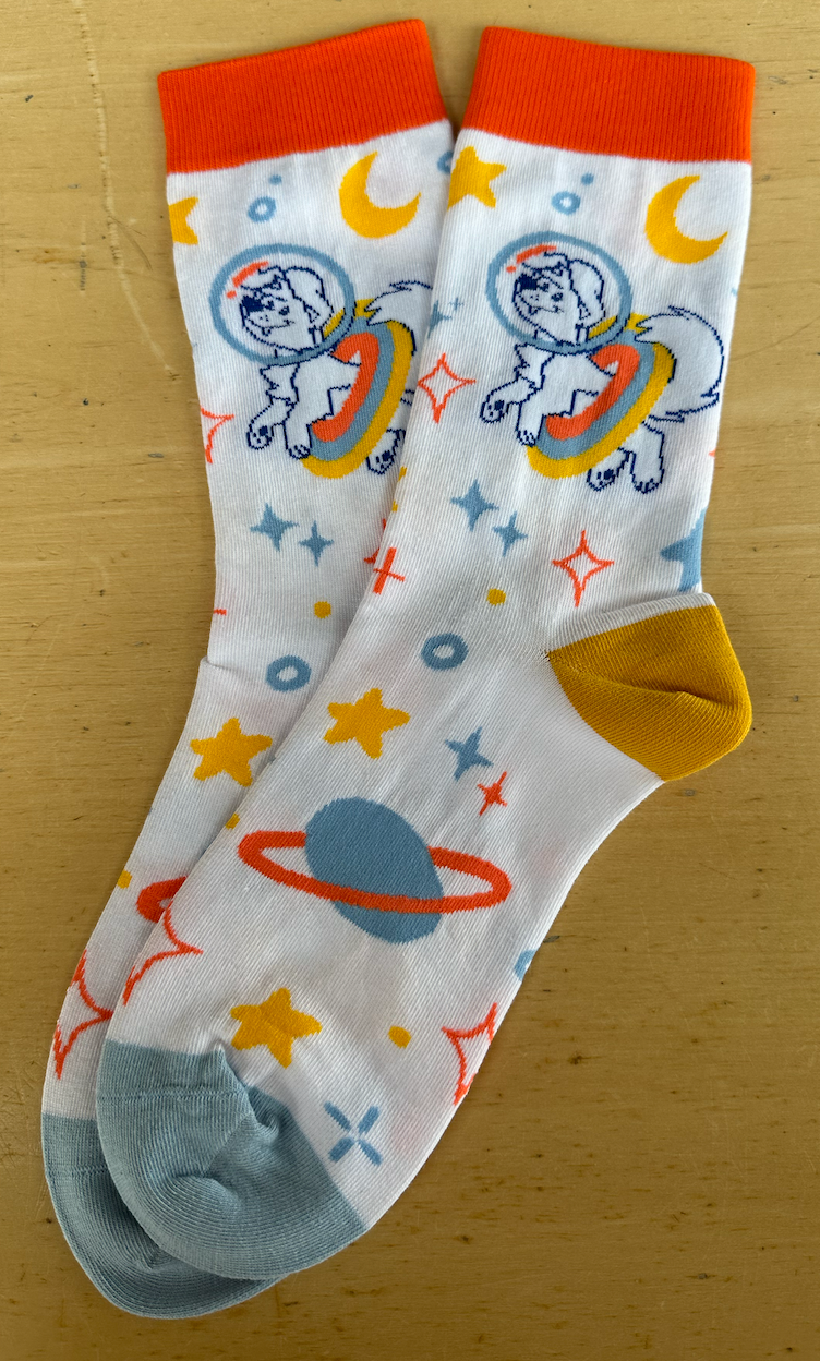 Space Dog Unisex Crew Socks - White