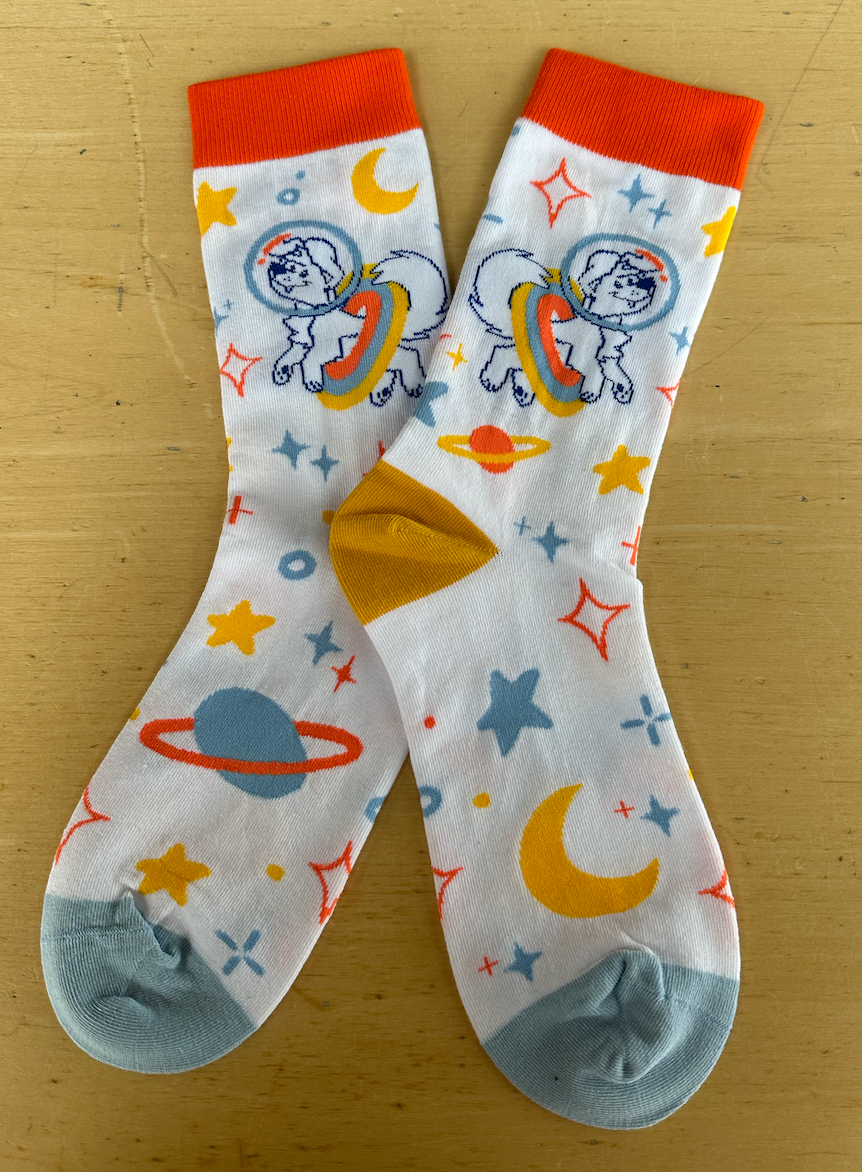 Space Dog Unisex Crew Socks - White
