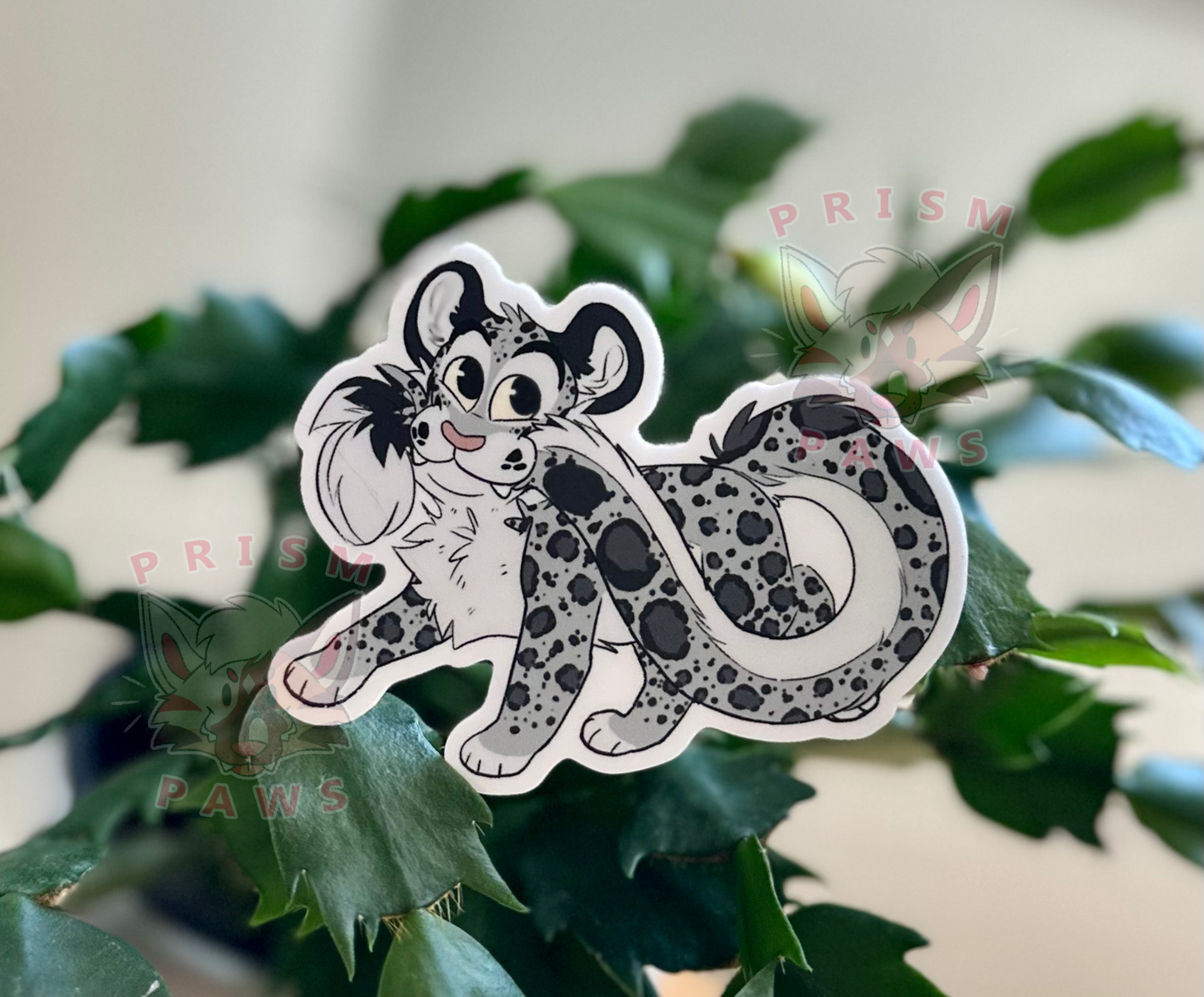 Snow Leopard Tail Bite Sticker